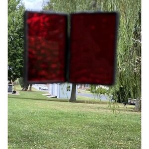 Artisan Handmade Red  Stained Glass Pierced Dangling Earrings